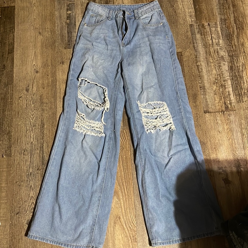 shein wide leg ripped flare jeans